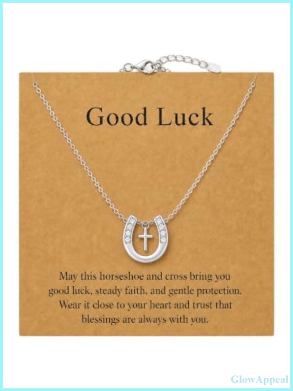 Horseshoe Cross Pendant Necklace Silver-Tone Lucky Charm 17.4 in Dainty